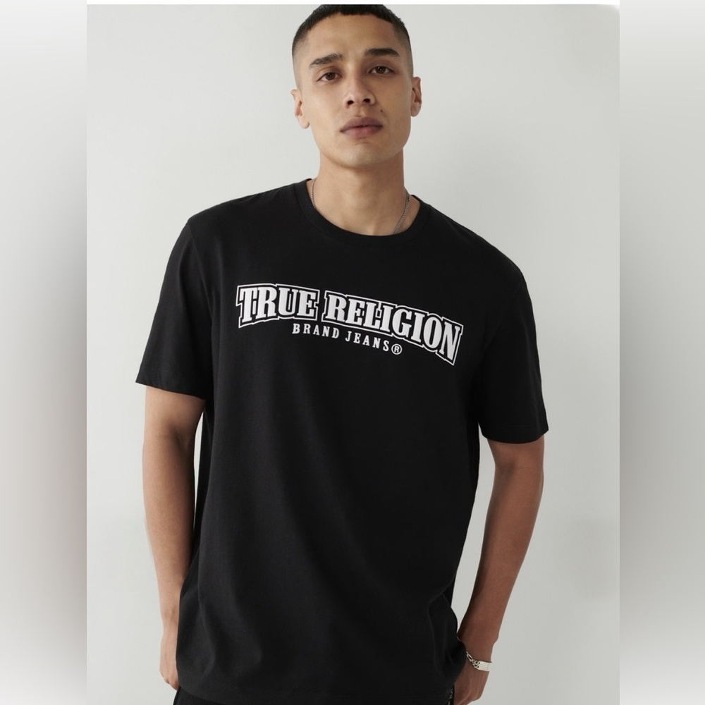 True Religion Men’s Horseshoe Puff Logo Graphics Jet Black T-Shirt Size L